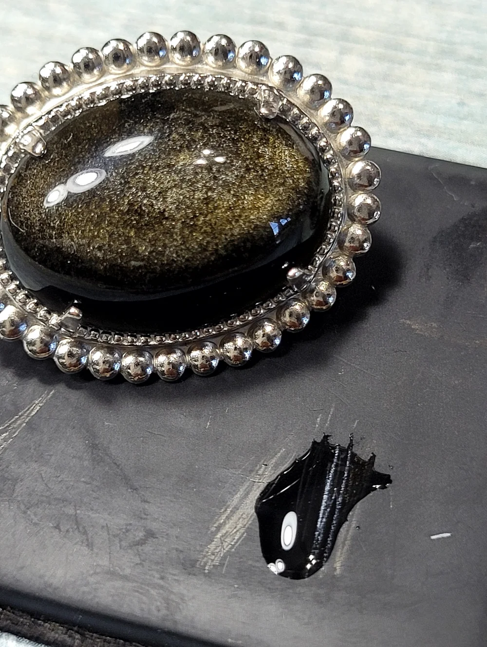 Gold Sheen Obsidian Oval Cufflinks with Silver Frame